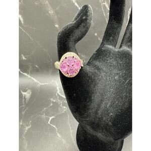 Vintage STS 925 Pink Sapphire Cluster Cocktail Ring Size 8